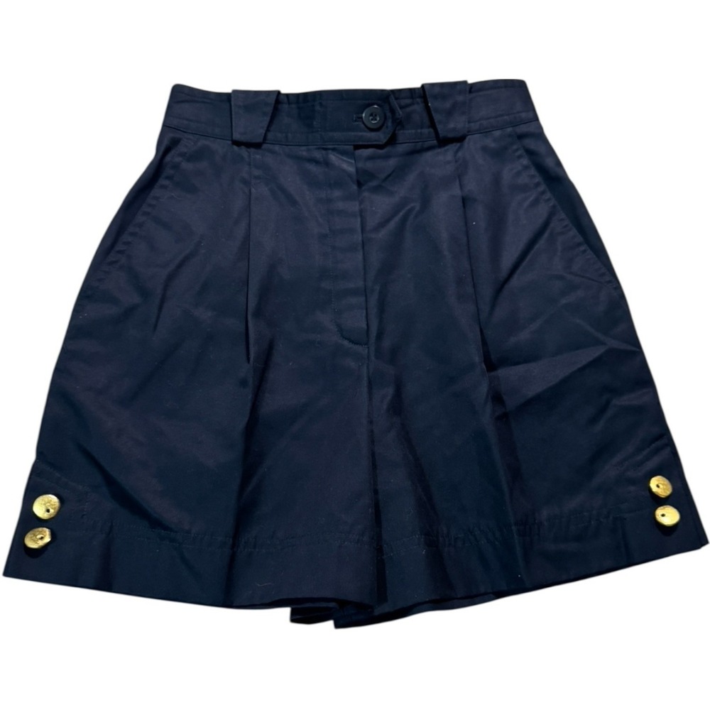 ESCADA Margaretha Ley Women's Shorts High Waist Pleated Gold Button Navy 34‎ VTG